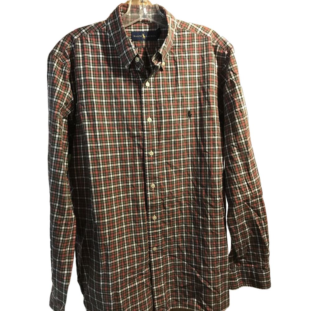Ralph Lauren Men’s 16.5 42 Red Green Check Long Sleeve Button Down Cotton Shirt